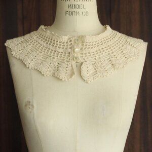 Vintage 1960s Crocheted Collar, Ivory Blouse or Dress Detachable Yoke, Modesty
